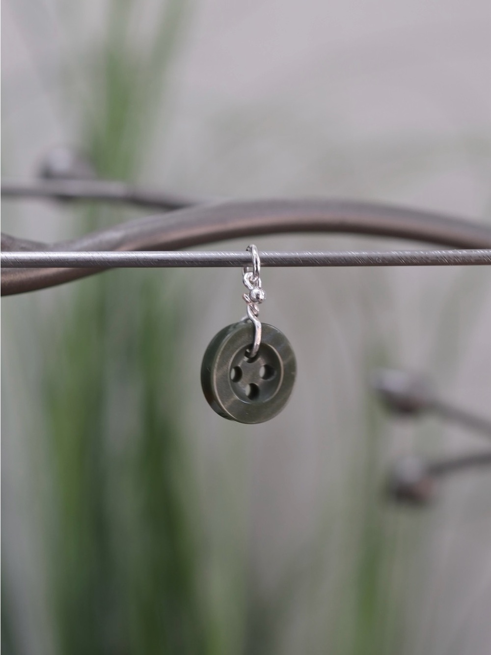Handmade Olive Green Button Pendant Charm Repurposed Jewellery